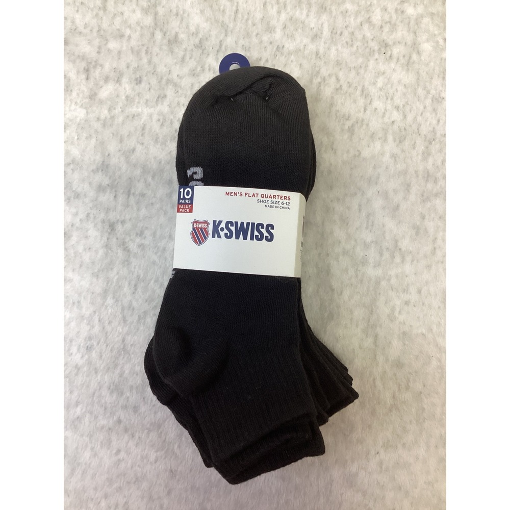 K-Swiss Mens Flat Quarter Socks 10 Pair Value Pack Blck Shoe Size 6-12 KSSKM0055